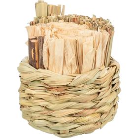 CESTA DE FENO COM FOLHAS E PEDAÇOS MADEIRA